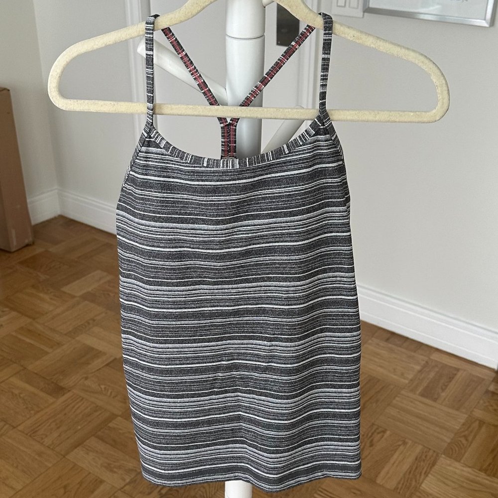 White and Gray Striped Lululemon Tank Top
